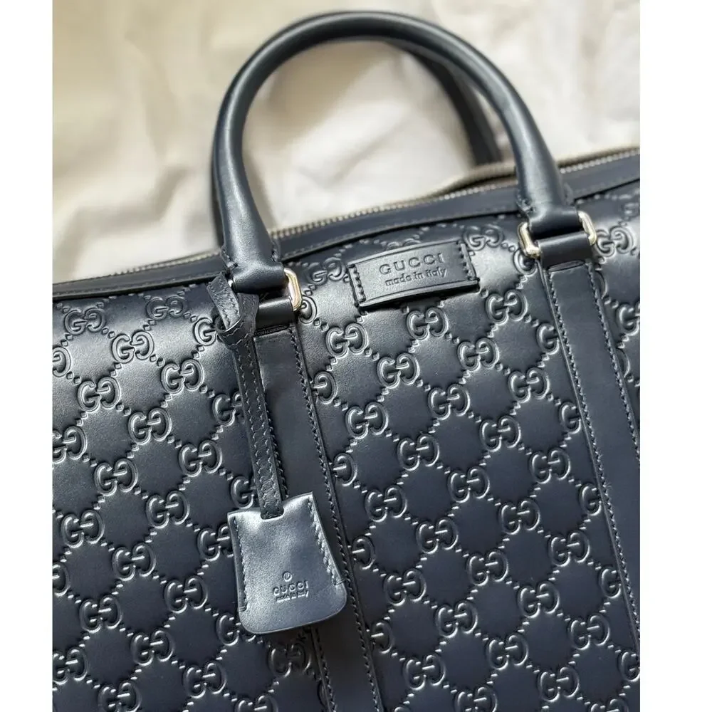 Gucci GG Emblem large briefcase navy blue